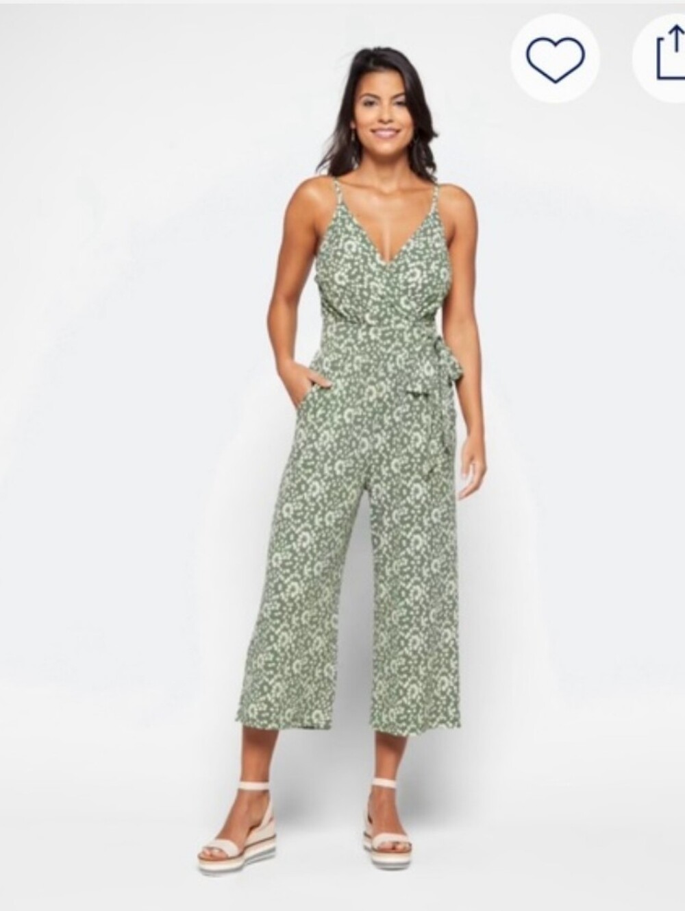 NWT Stitch Fix Kaileigh Rica Knit Green Floral Print Crop Jumpsuit